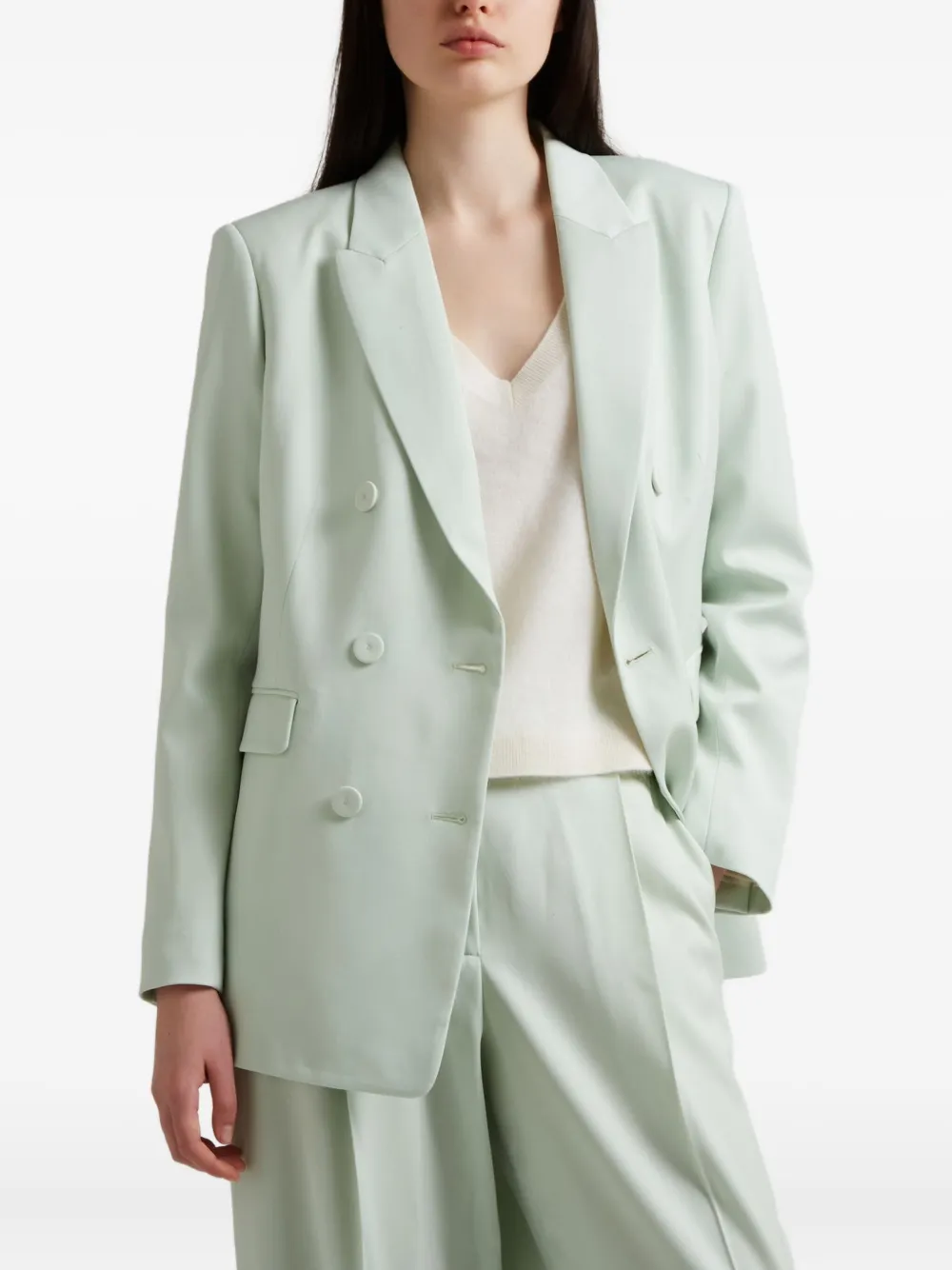 Another Tomorrow Wollen blazer met dubbele rij knopen Groen
