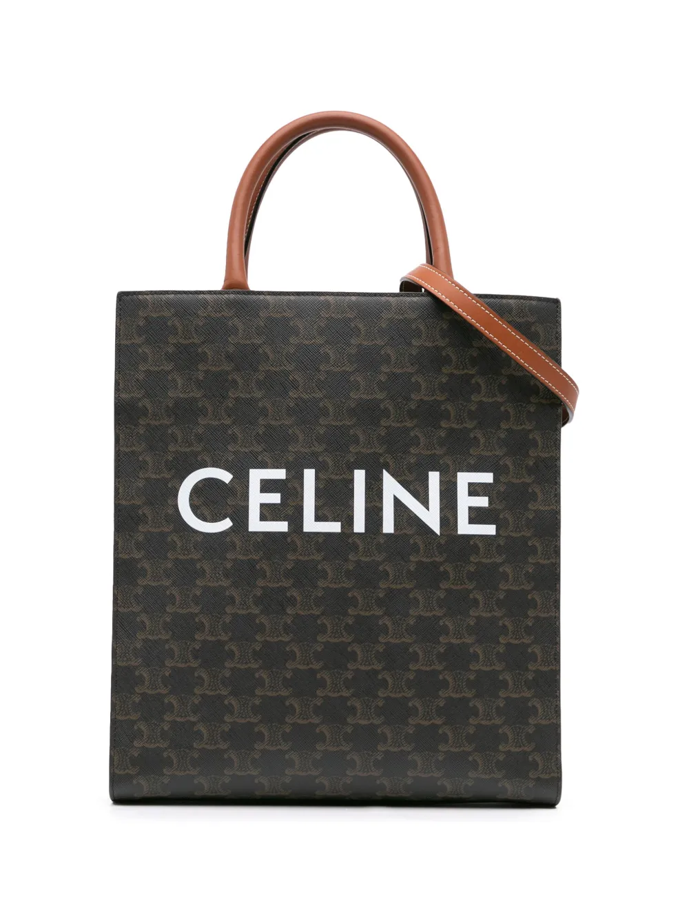 Céline Pre-Owned 2019 スモール トリオンフ コーテッドキャンバス バーティカル カバ サッチェルバッグ - ブラウン Céline Pre-Owned 2019 スモール トリオンフ コーテッドキャンバス バーティカル カバ サッチェルバッグ - ブラウン