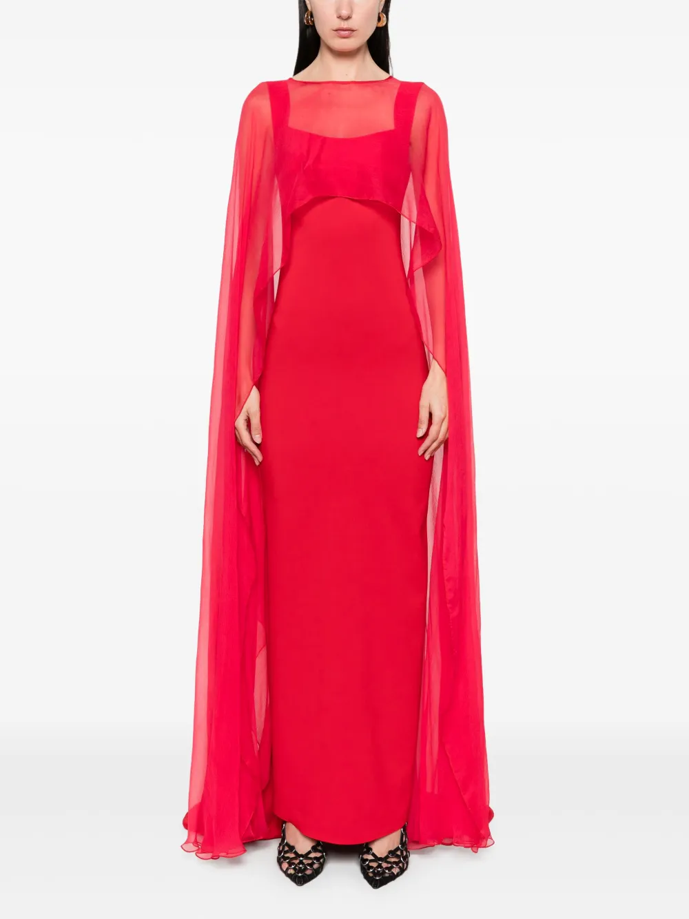 Shop Atu Body Couture Detachable-cape Maxi Dress In Red