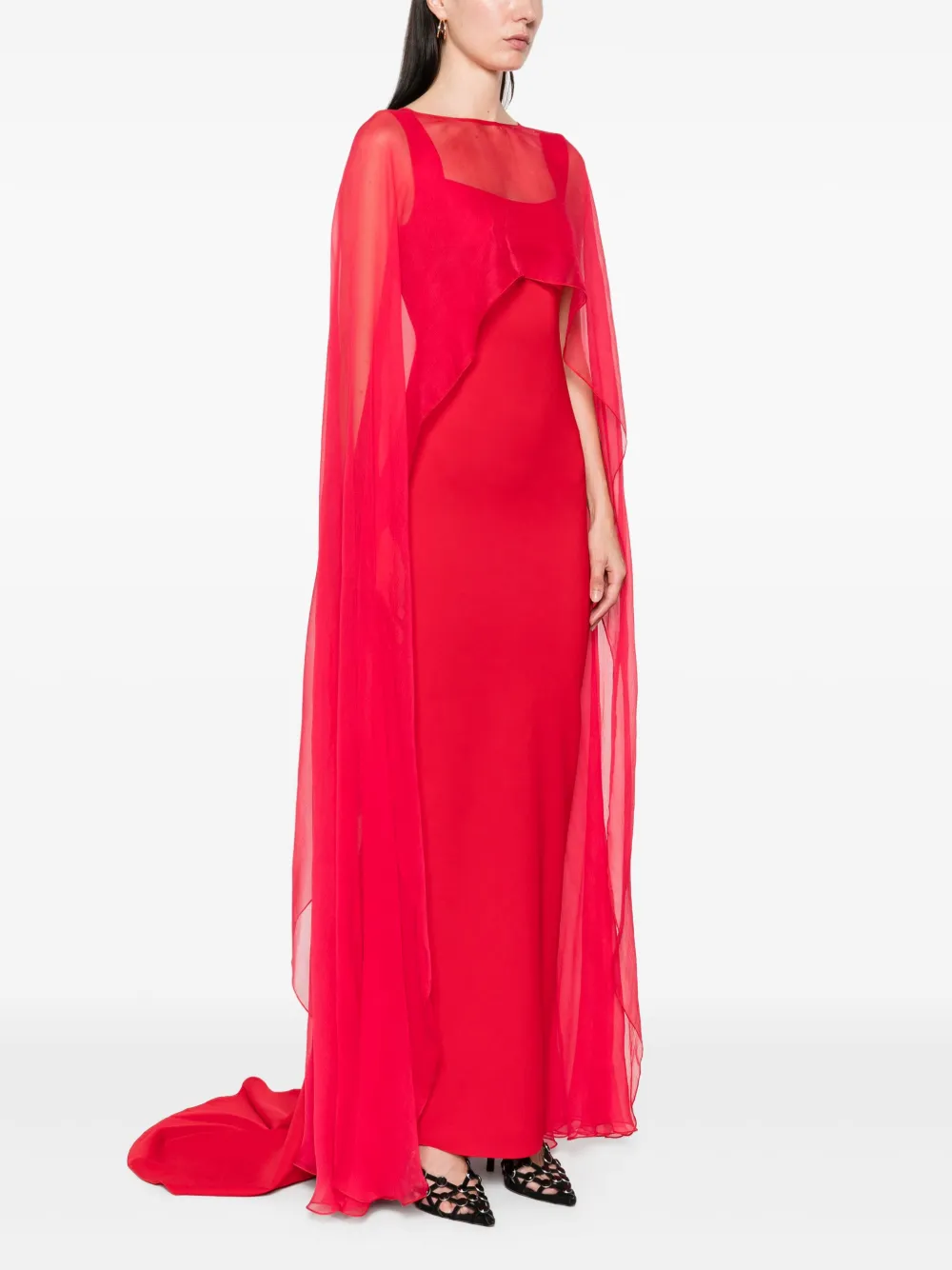 Shop Atu Body Couture Detachable-cape Maxi Dress In Red