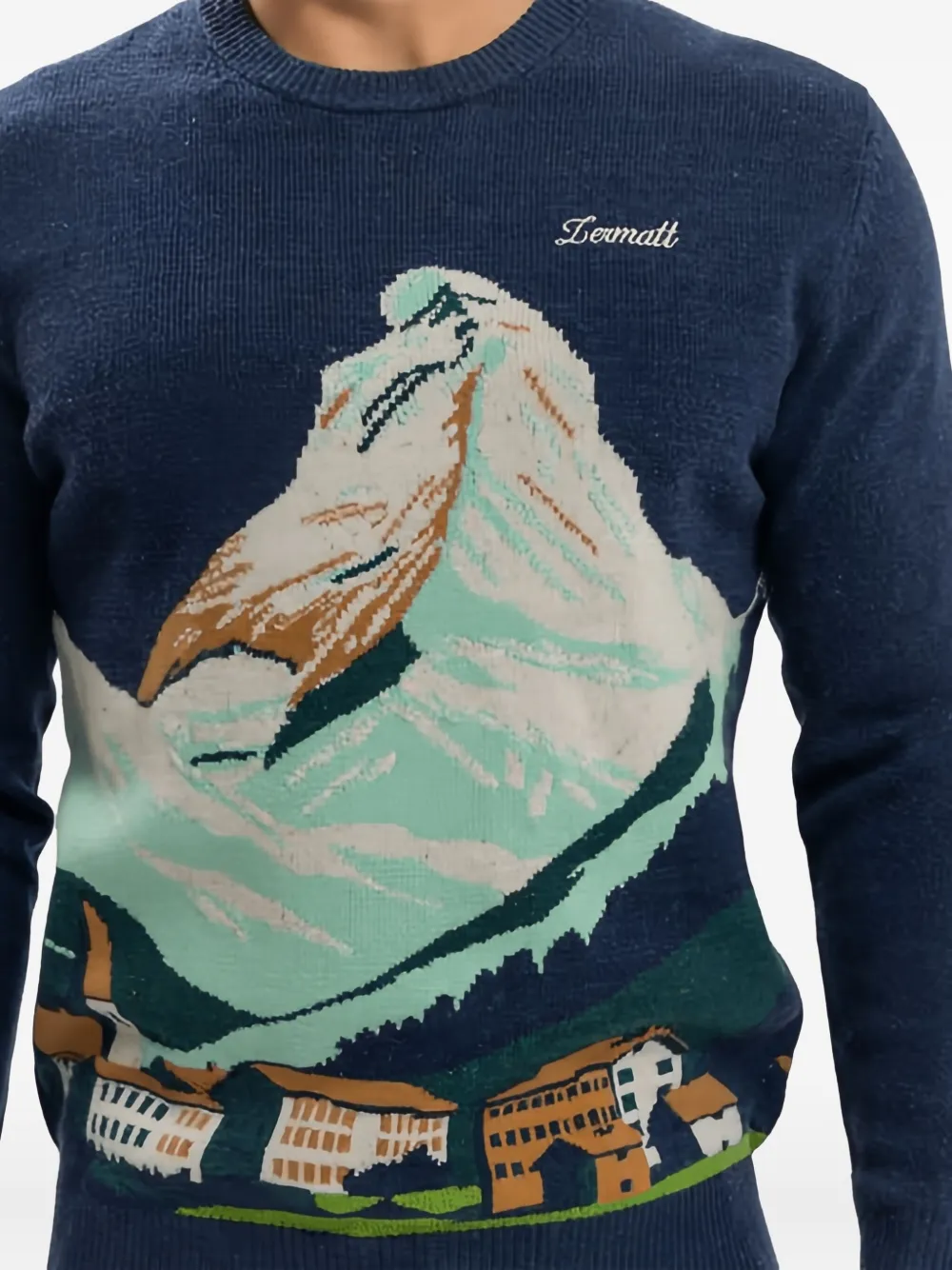 Mc2 Saint Barth Heron C Mountain Graphic Sweater In Blue