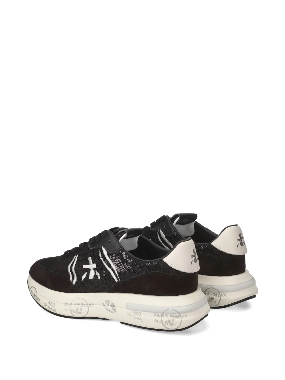 Premiata Low Top Leather Sneakers With Contrast Sole In Black