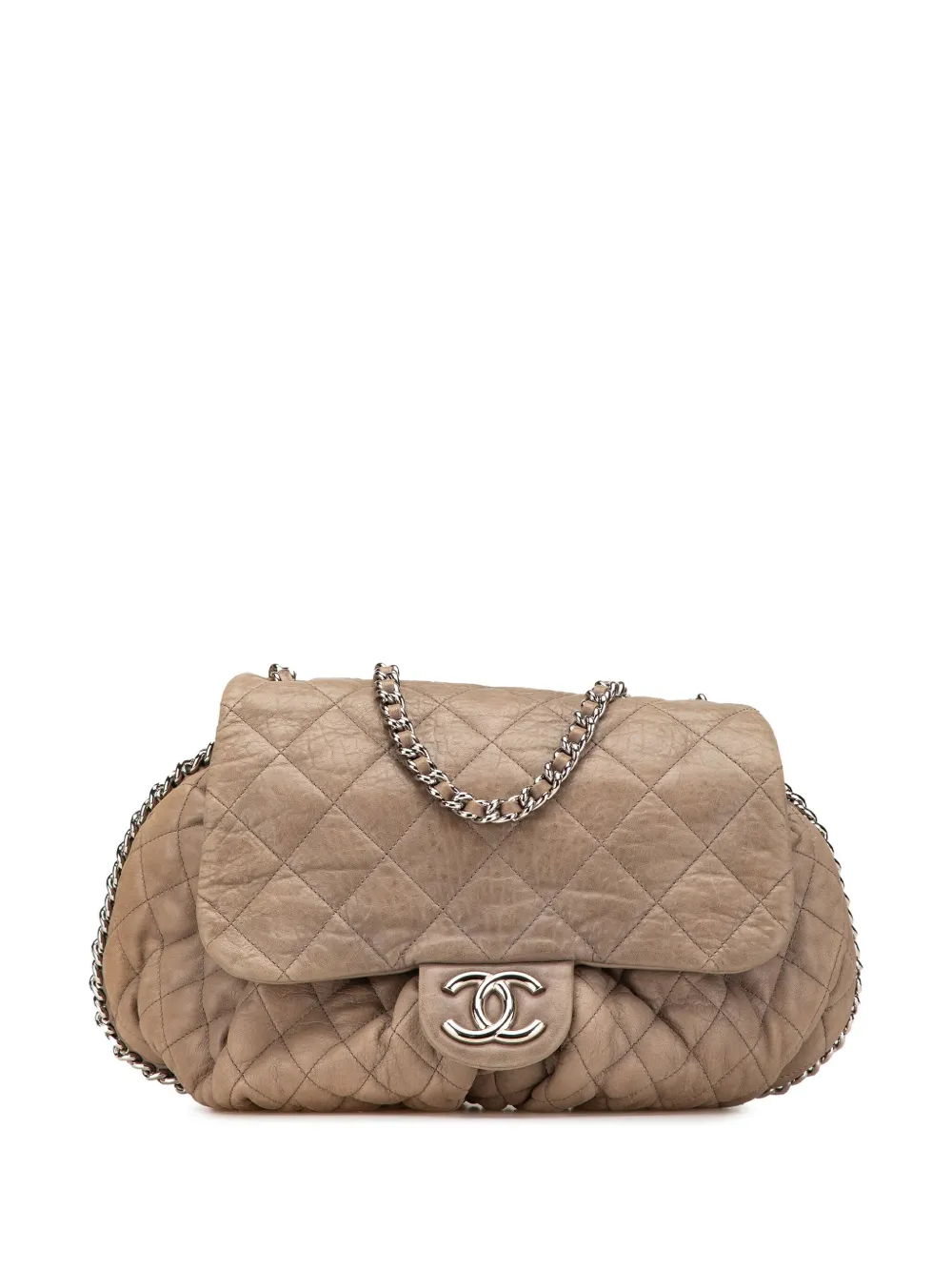CHANEL Pre-Owned شنطة كروس 'تشاين أراوند فلاب' جلد كبيرة مبطنة بتأثير باهت 2010-2011 | بني | Image 1