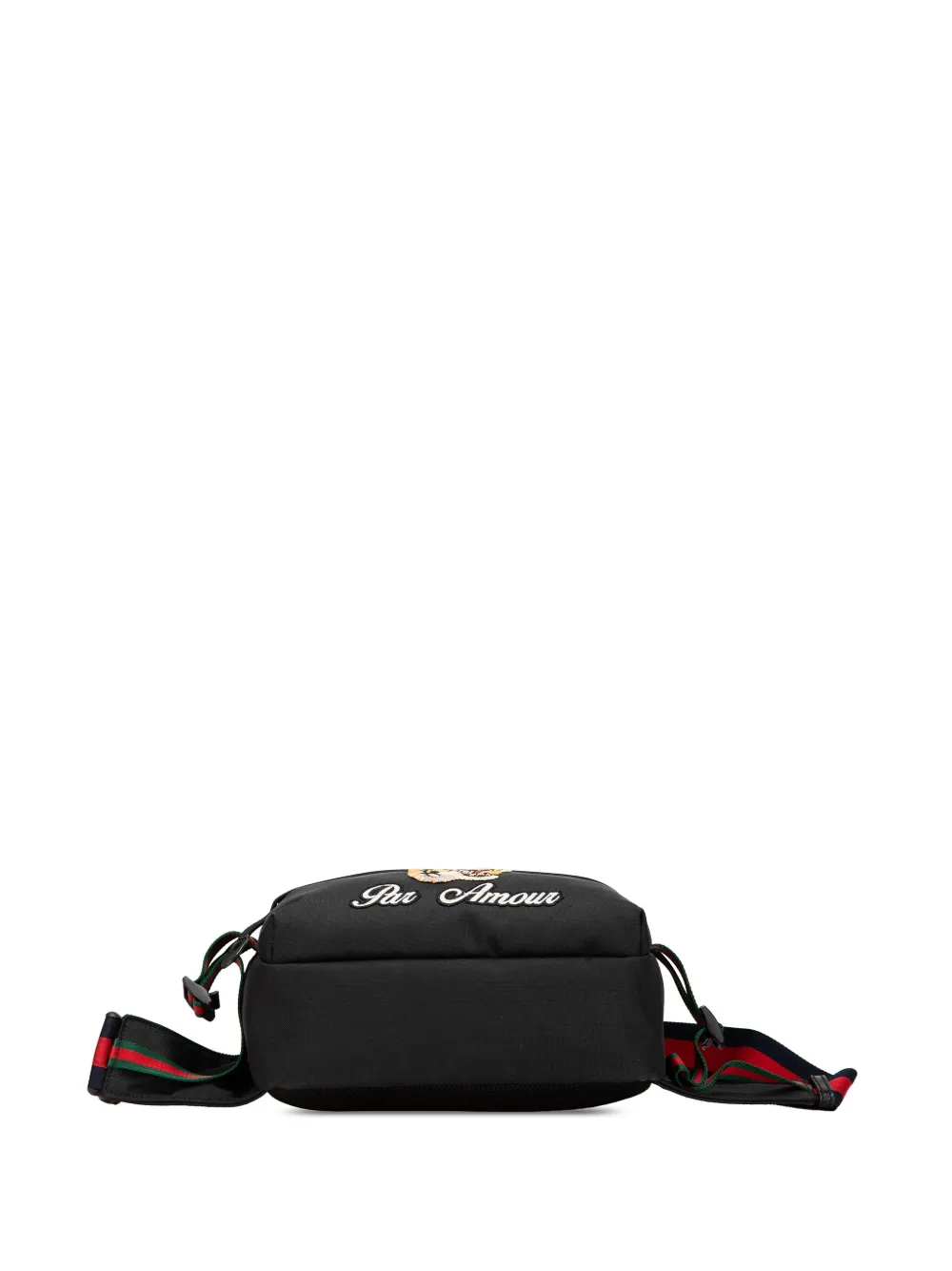 Pre-owned Gucci 2016-2024 Techno Canvas Web L Aveugle Par Amour Embroidered Belt Bag In Black