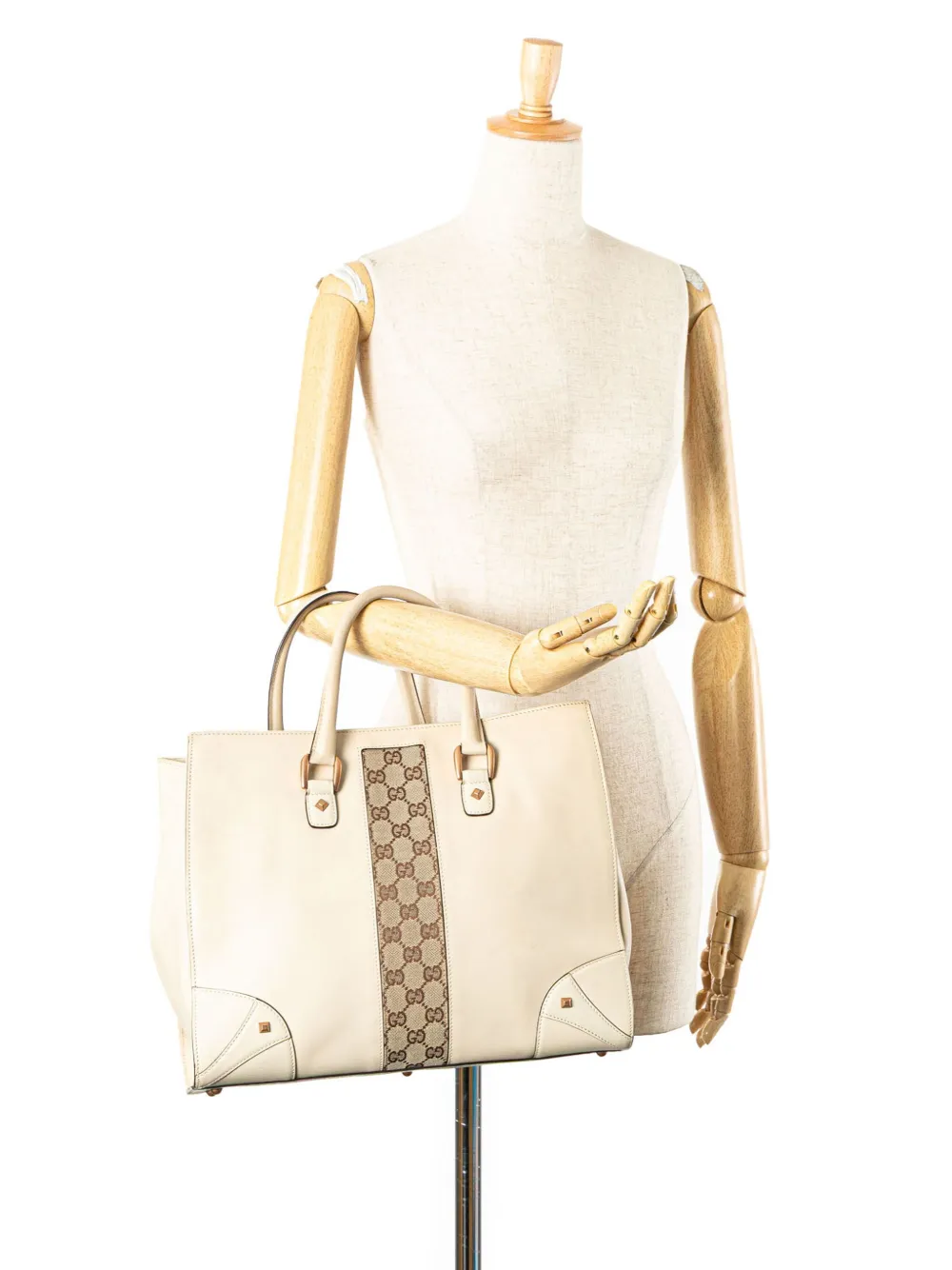 Gucci Pre-Owned Borsa tote Nailhead in tela GG e pelle di vitello 2000-2015 | Image 6