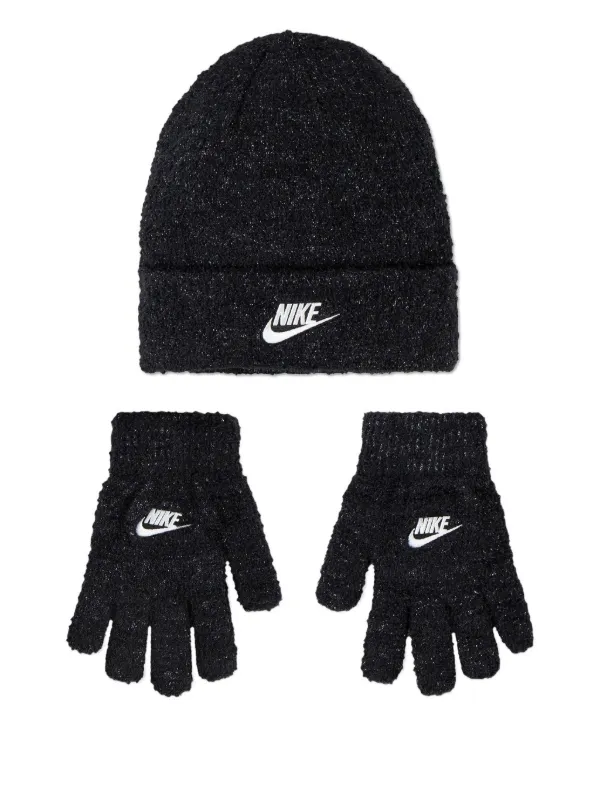 Nike Kids textured-knit Beanie And Gloves Black FARFETCH IN