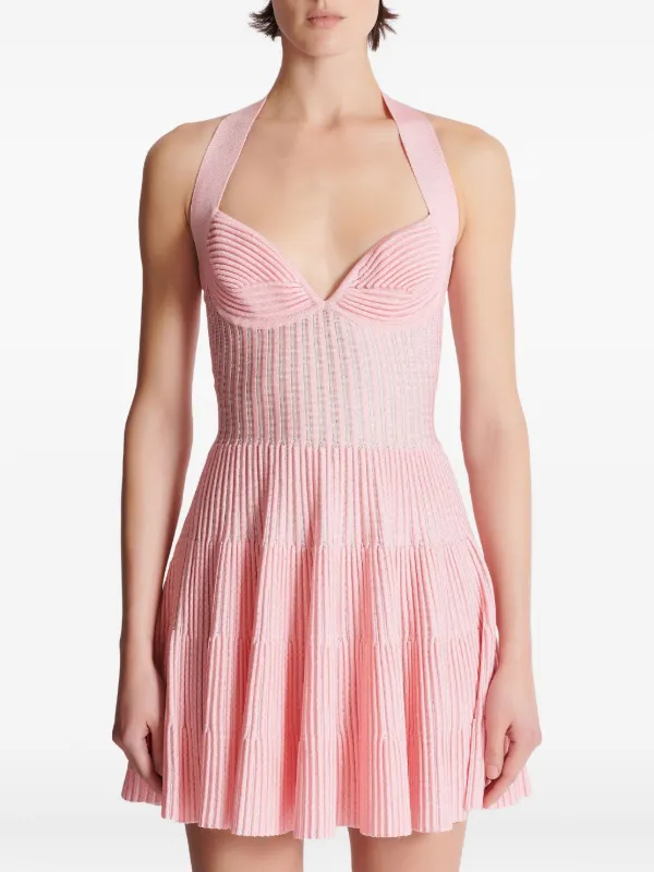 Balmain Knitted A-line Mini Dress | Pink | FARFETCH