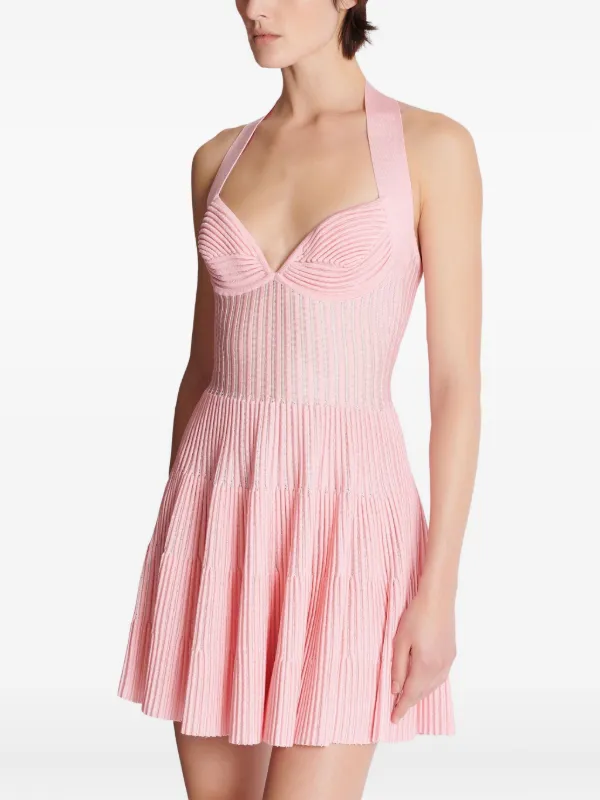 Balmain Knitted A-line Mini Dress | Pink | FARFETCH