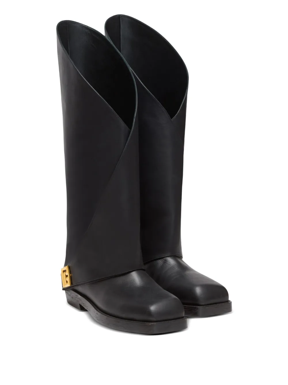 Balmain Twist flat leather boots Black