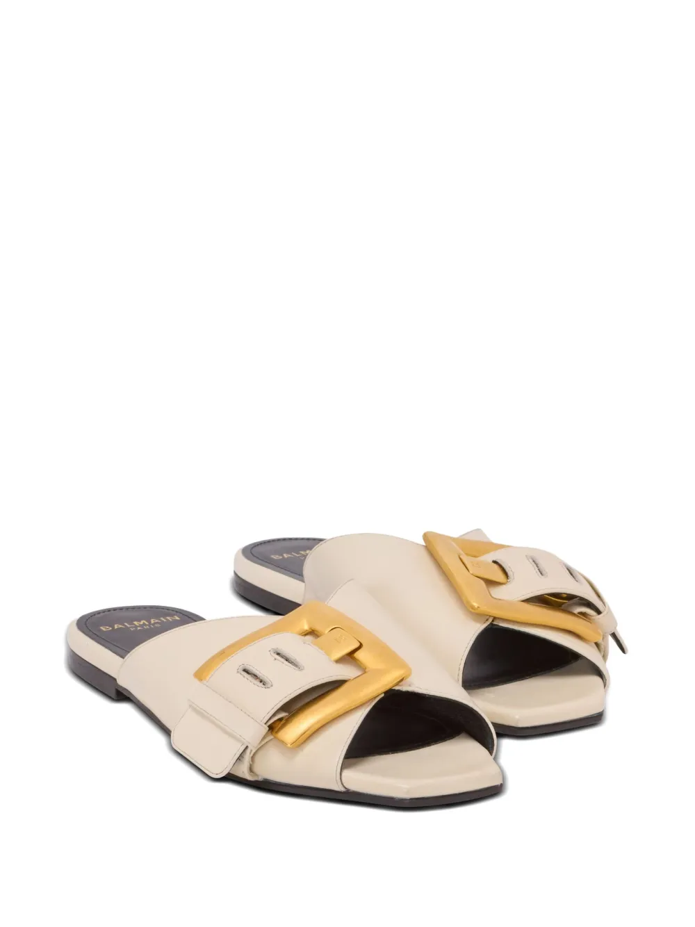 Balmain Anthem flat leather sandals Neutrals