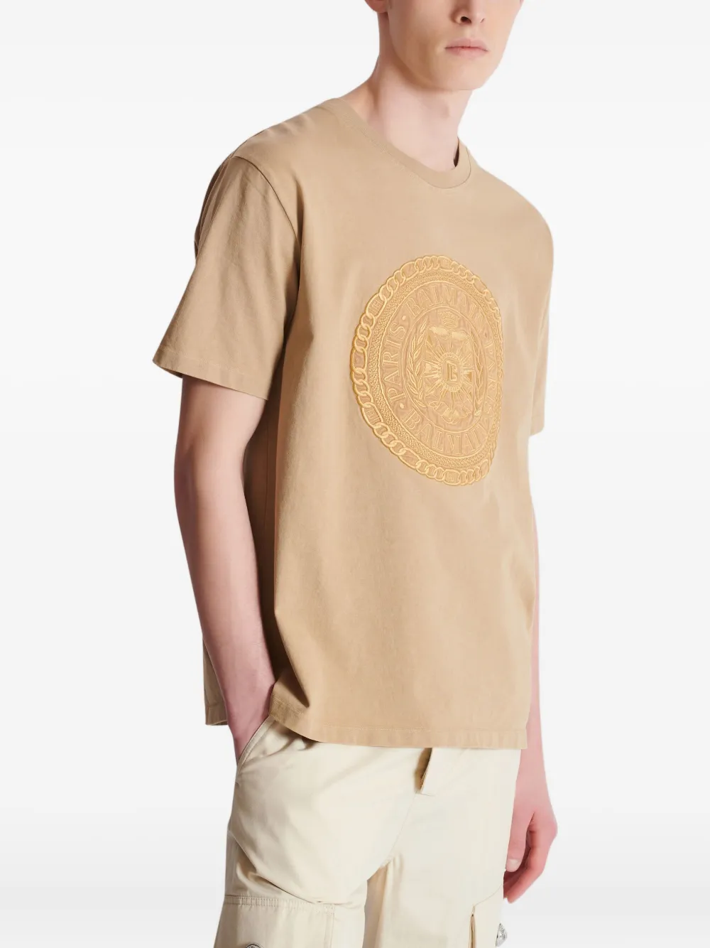 Balmain Médaille T-shirt met borduurwerk Beige