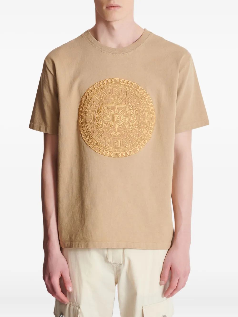 Balmain Médaille T-shirt met borduurwerk Beige