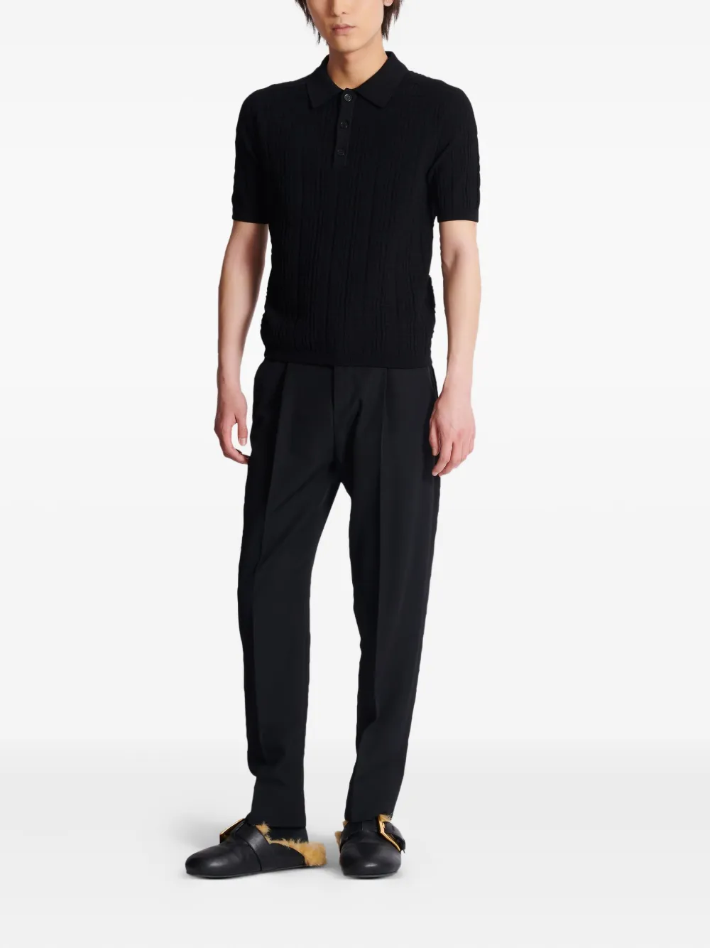 Balmain Gebreid poloshirt - Zwart