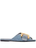 Balmain Anthem flat denim sandals - Blue
