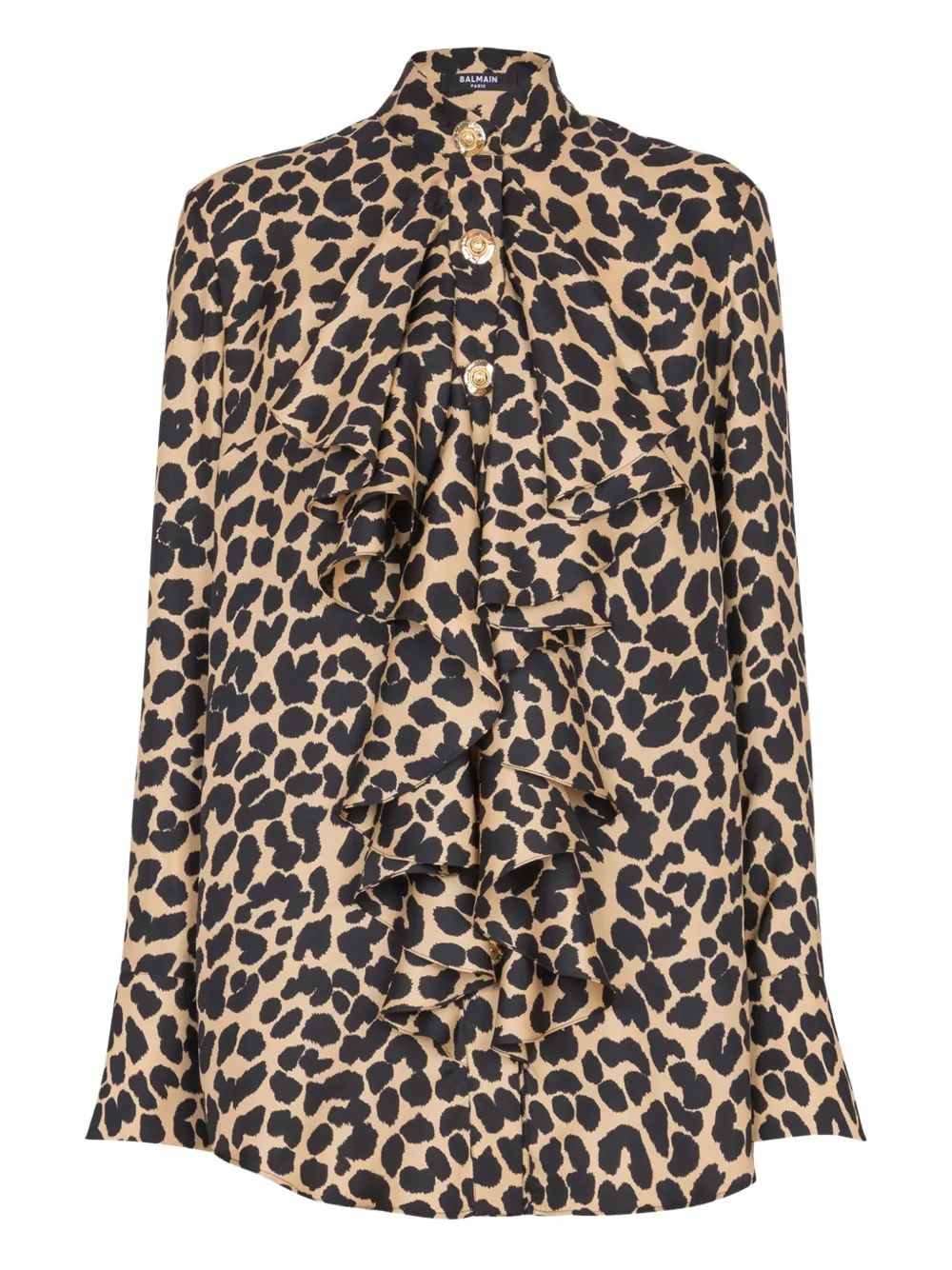 Balmain Blouse met luipaardprint en ruches Beige