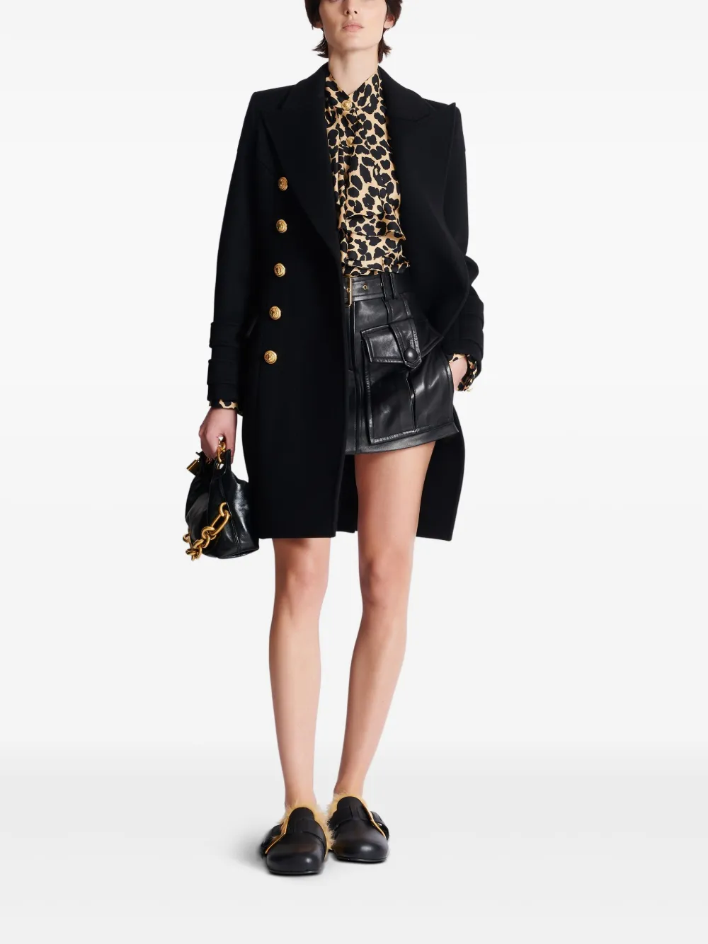 Balmain Blouse met luipaardprint en ruches Beige