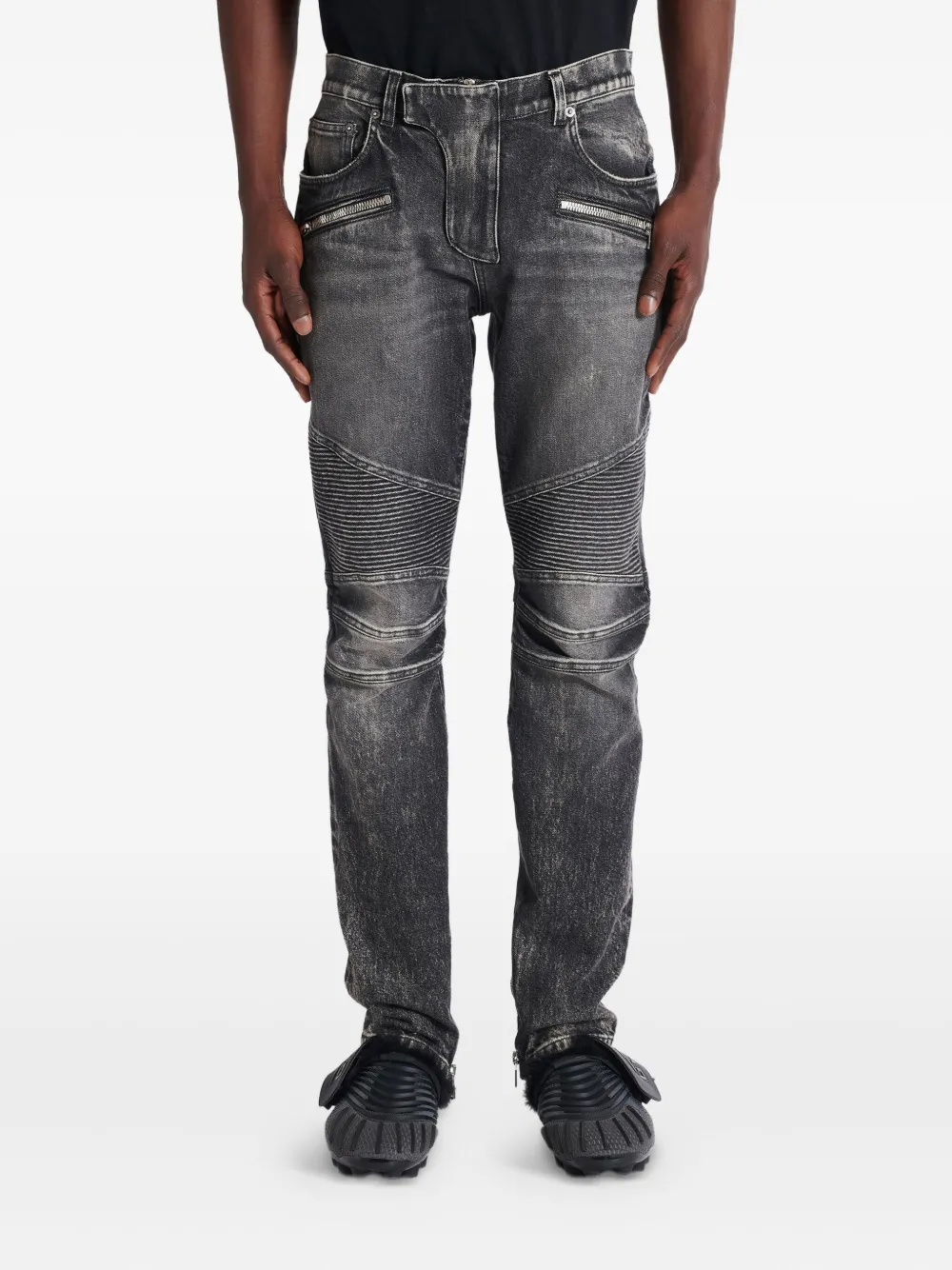 Balmain Slim-fit bikerjeans 9AZ WASHED BLACK