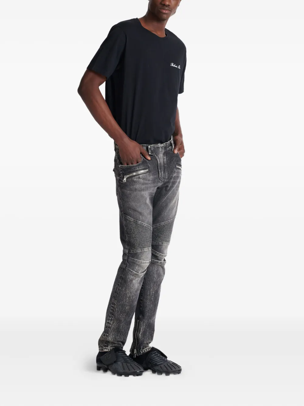 Balmain Slim-fit bikerjeans 9AZ WASHED BLACK