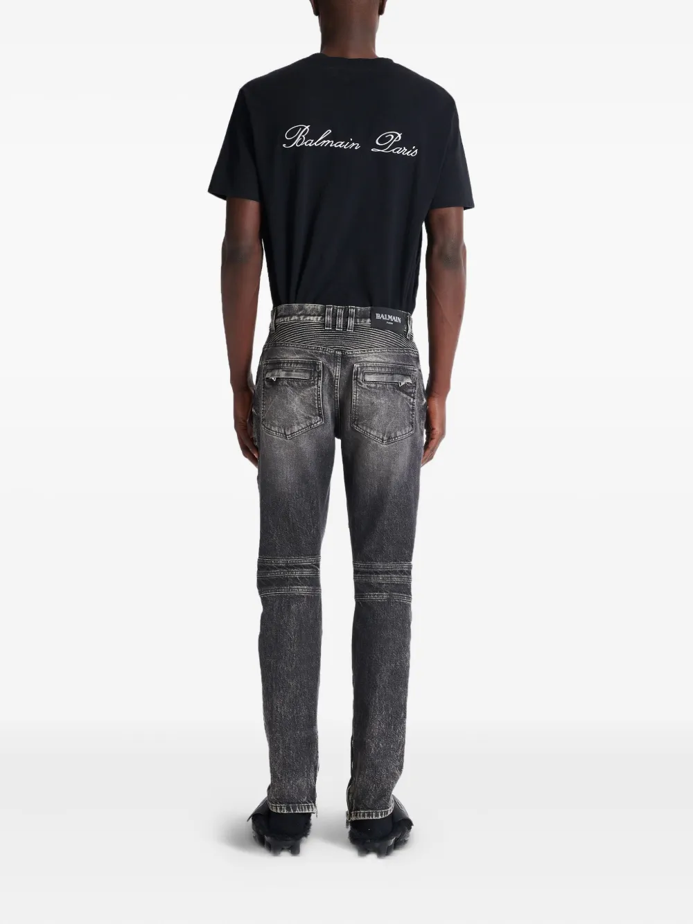 Balmain Slim-fit bikerjeans 9AZ WASHED BLACK
