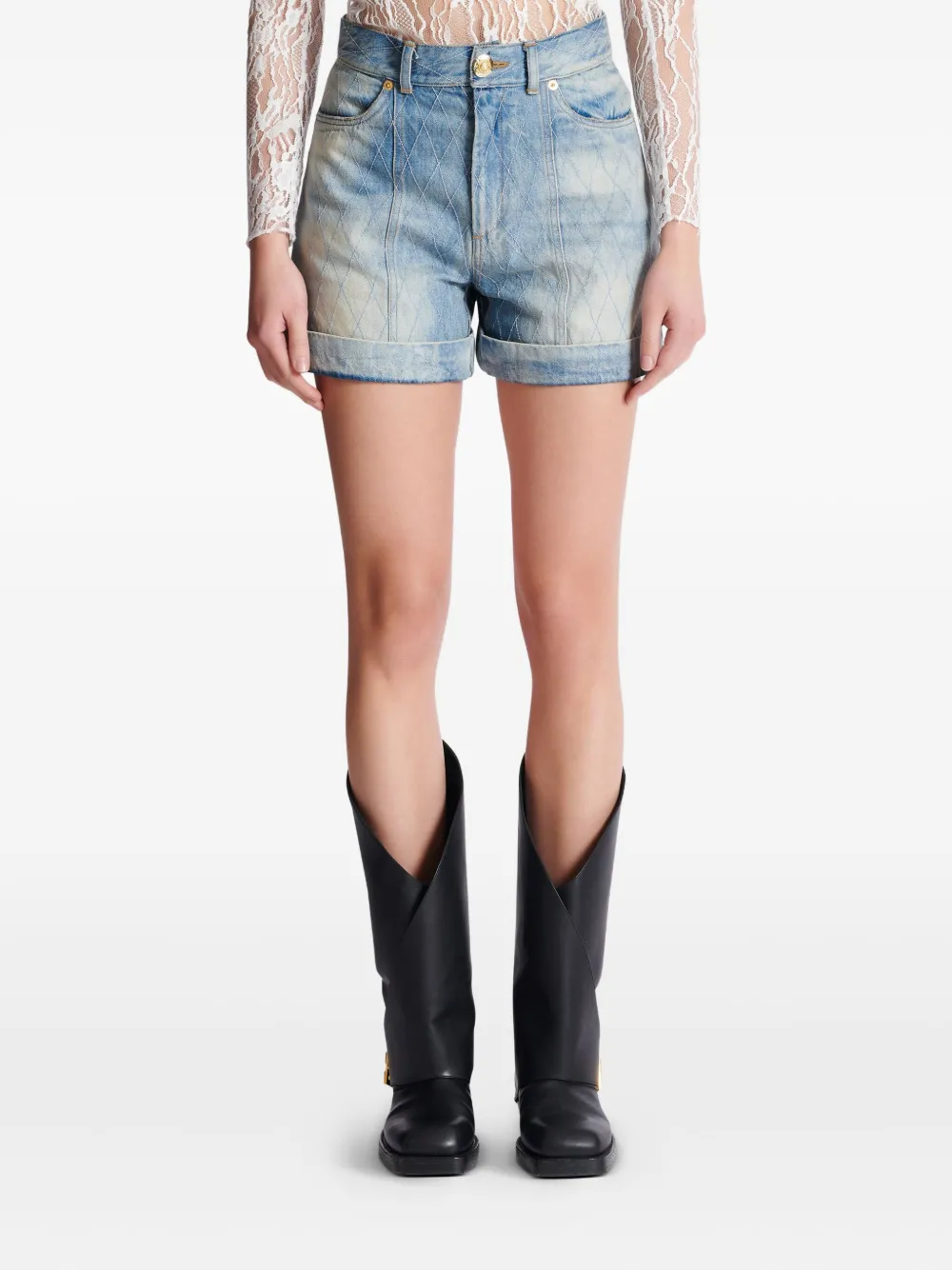 Balmain Denim shorts met diamant Blauw