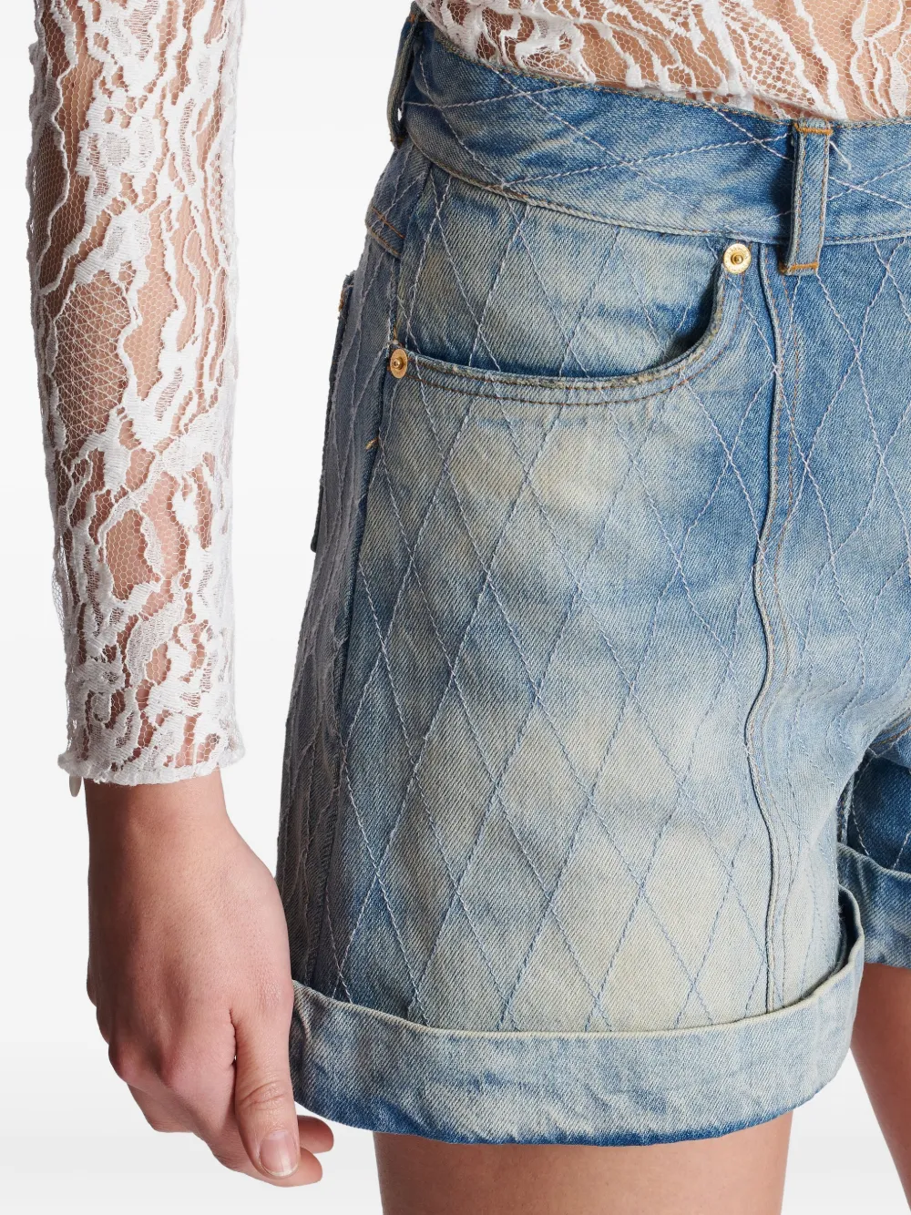 diamond denim shorts