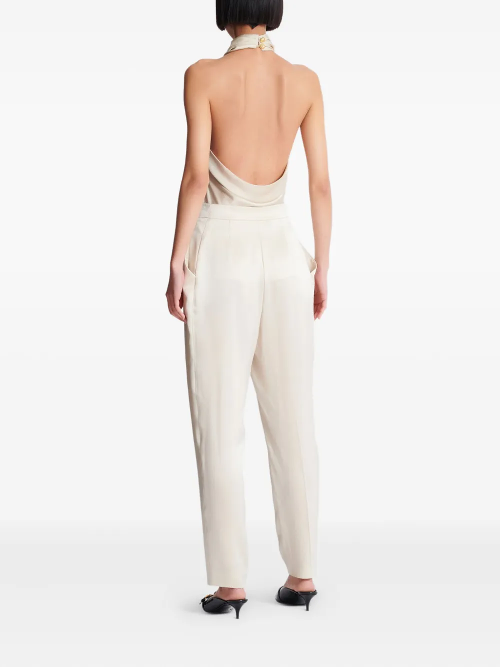 Balmain High-waisted Silk Trousers In Neutral