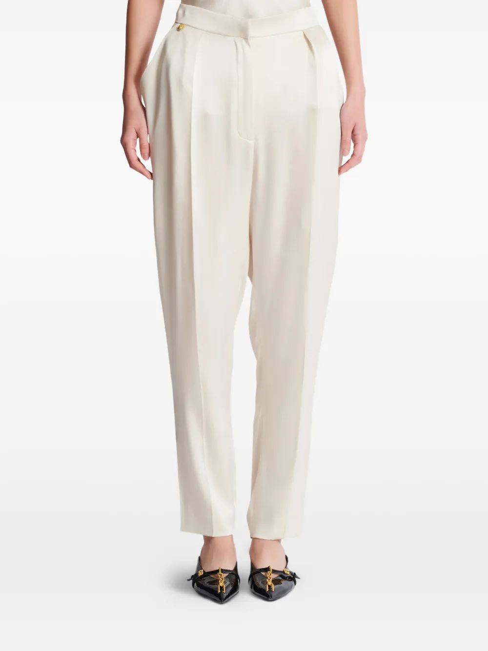 Balmain High-waisted Silk Trousers In Neutral