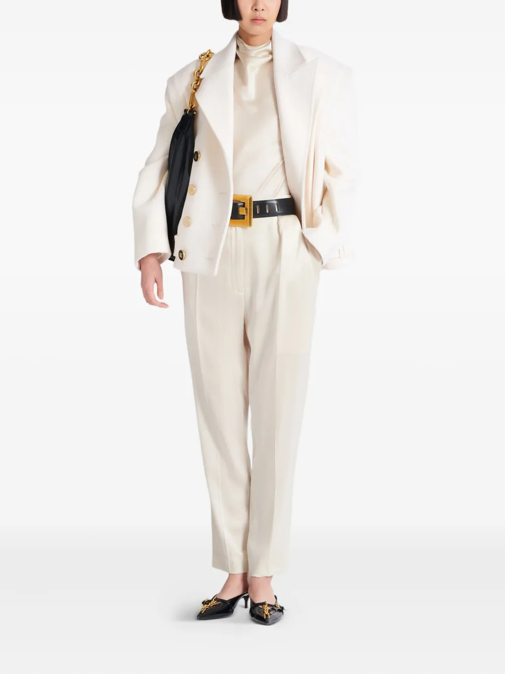 Balmain High-waisted Silk Trousers In Neutral