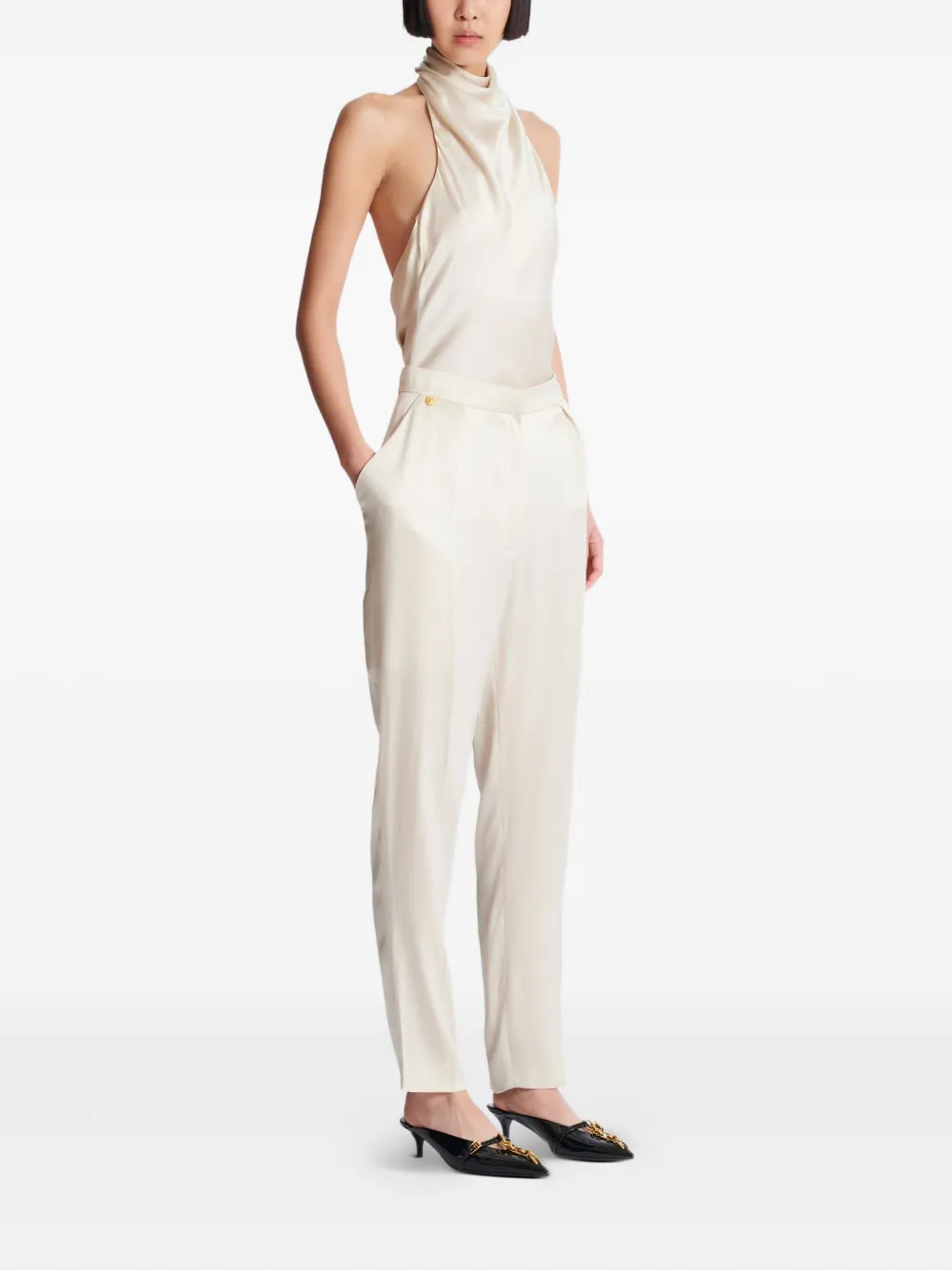 Balmain High-waisted Silk Trousers In Neutral