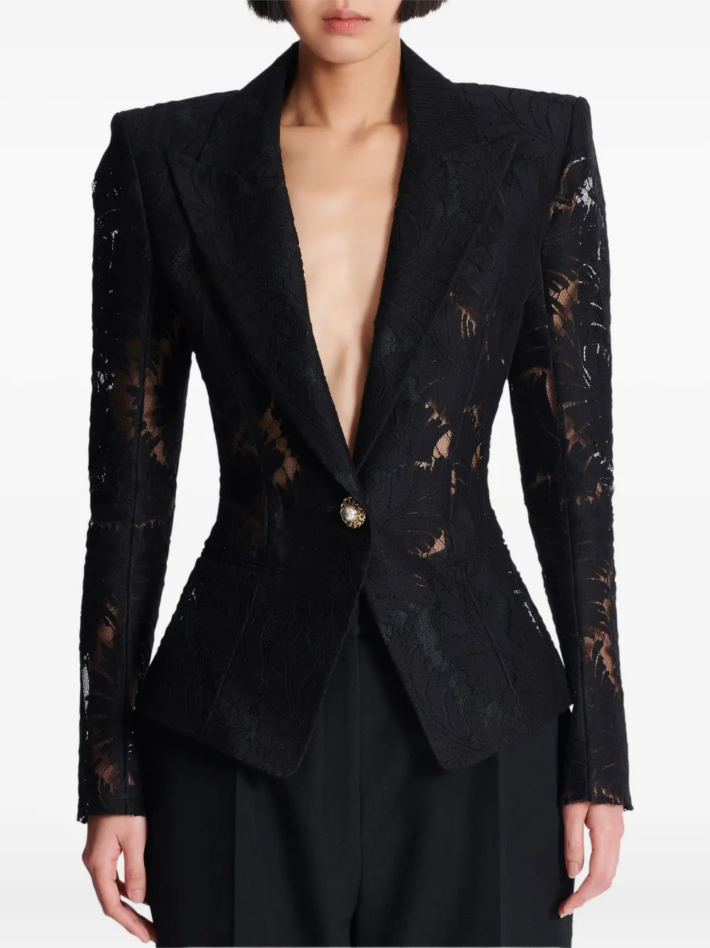 Balmain Getailleerd jack met kant Zwart