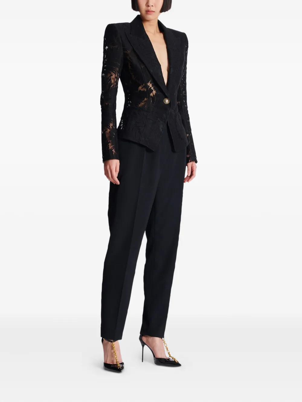 Balmain Getailleerd jack met kant Zwart
