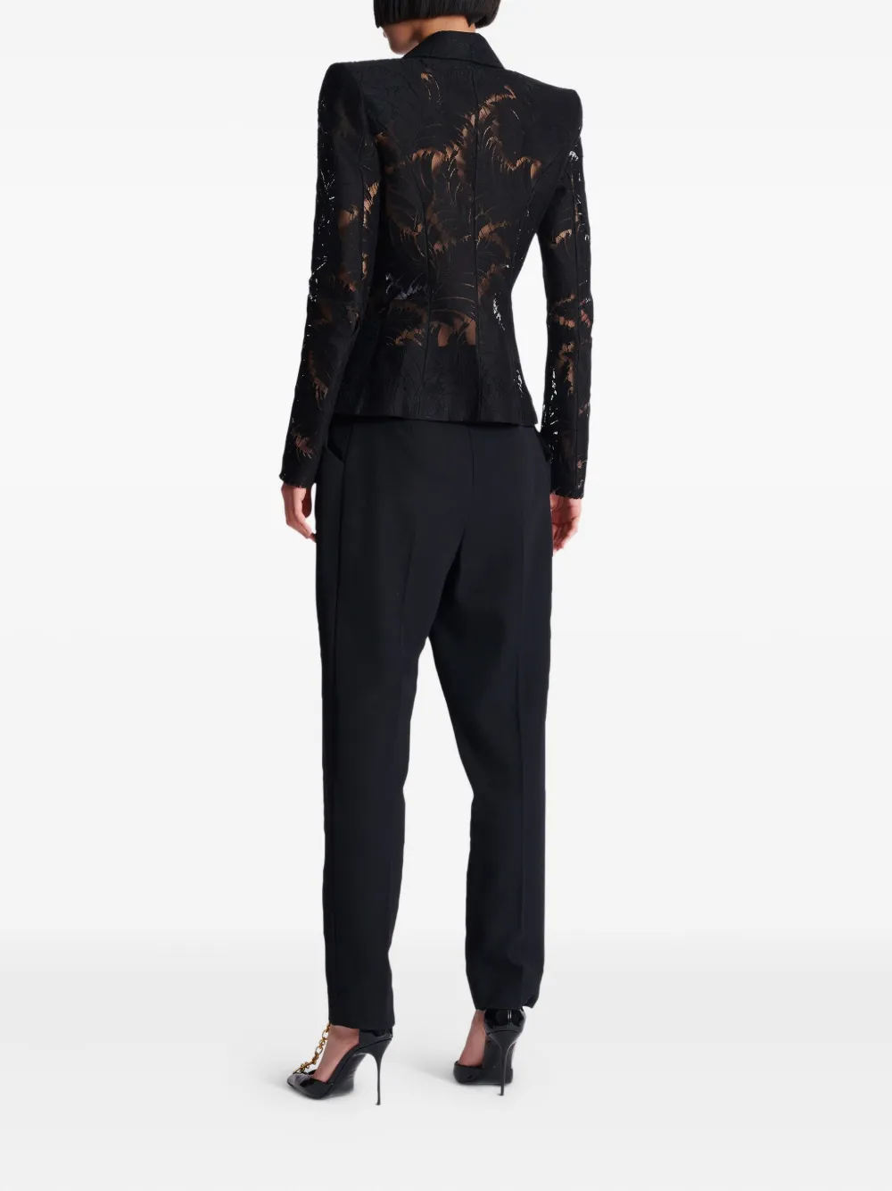 Balmain Getailleerd jack met kant Zwart