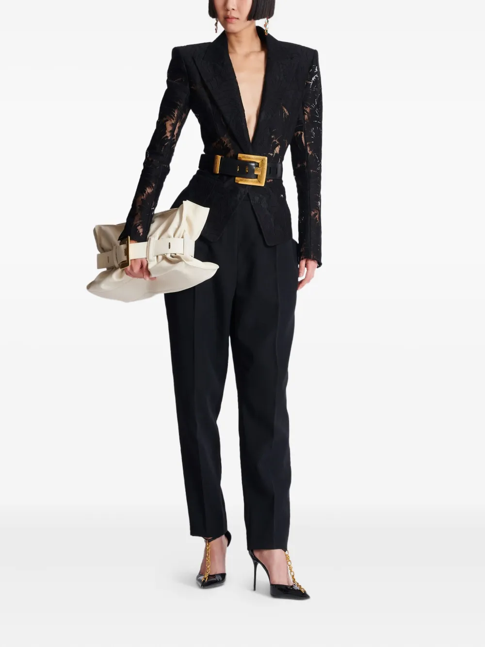 Balmain Getailleerd jack met kant Zwart