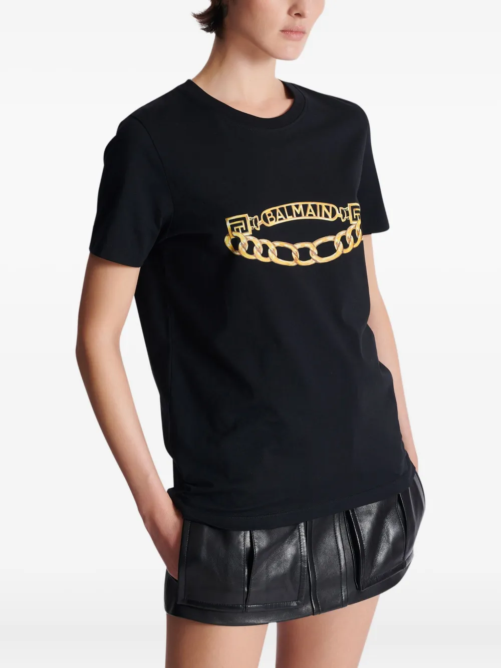 Balmain T-shirt met Chain-print Zwart