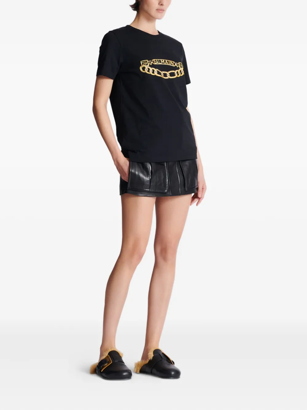 Balmain T-shirt met Chain-print Zwart