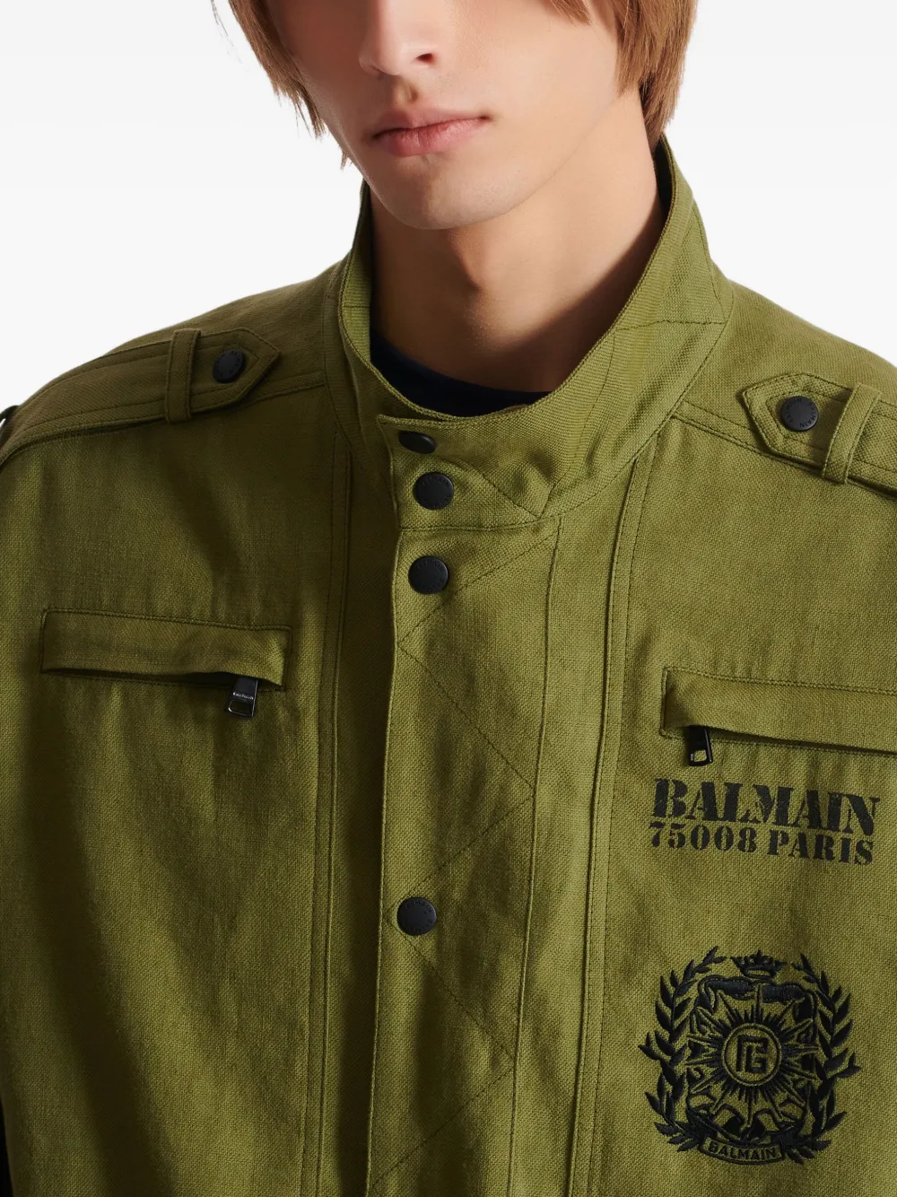 Balmain logo-print Jacket | Green | FARFETCH JO