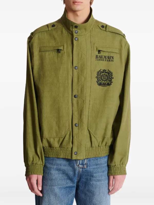 Balmain logo-print Jacket | Green | FARFETCH JO