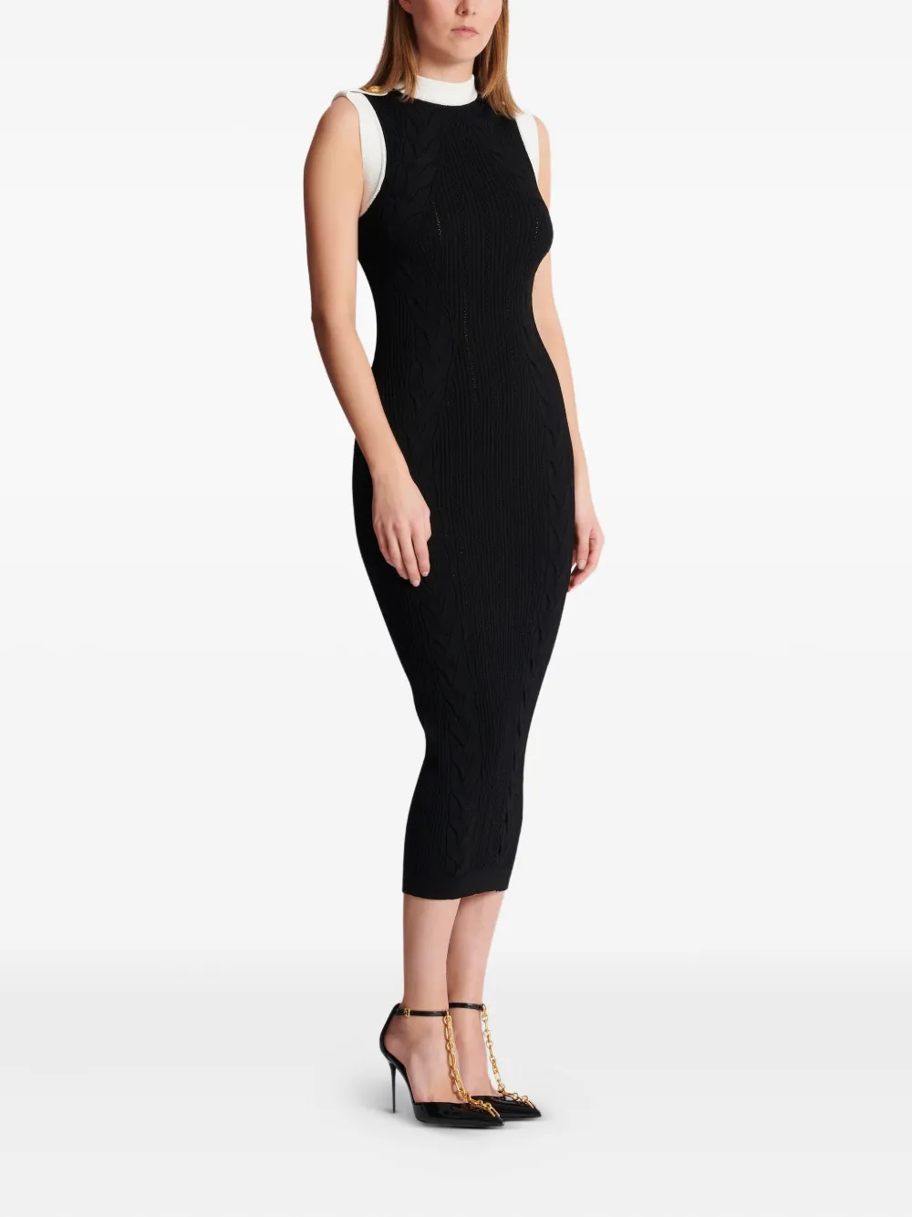 Balmain Tweekleurige midi-jurk Zwart