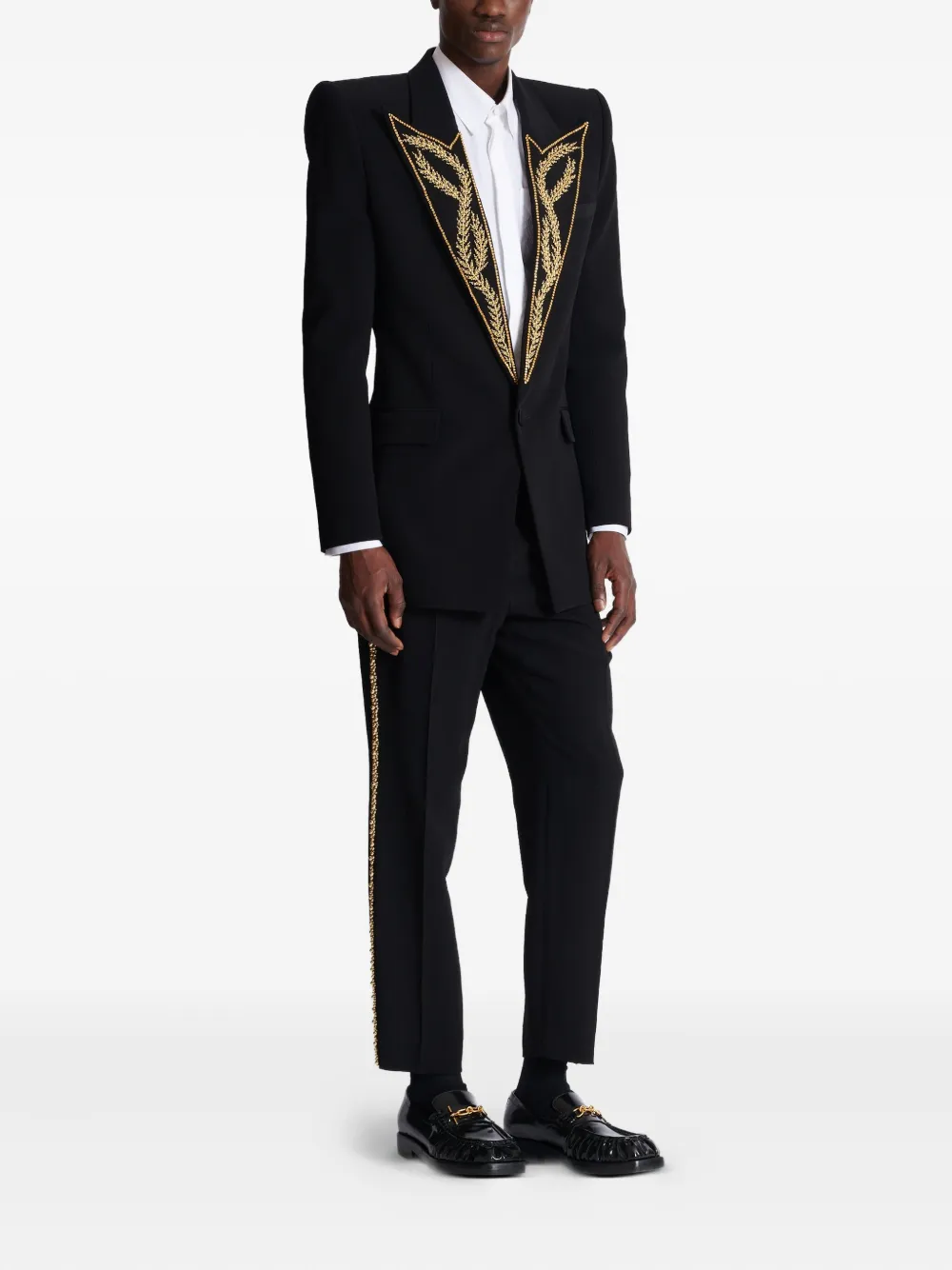Shop Balmain Embroidered-collar Blazer