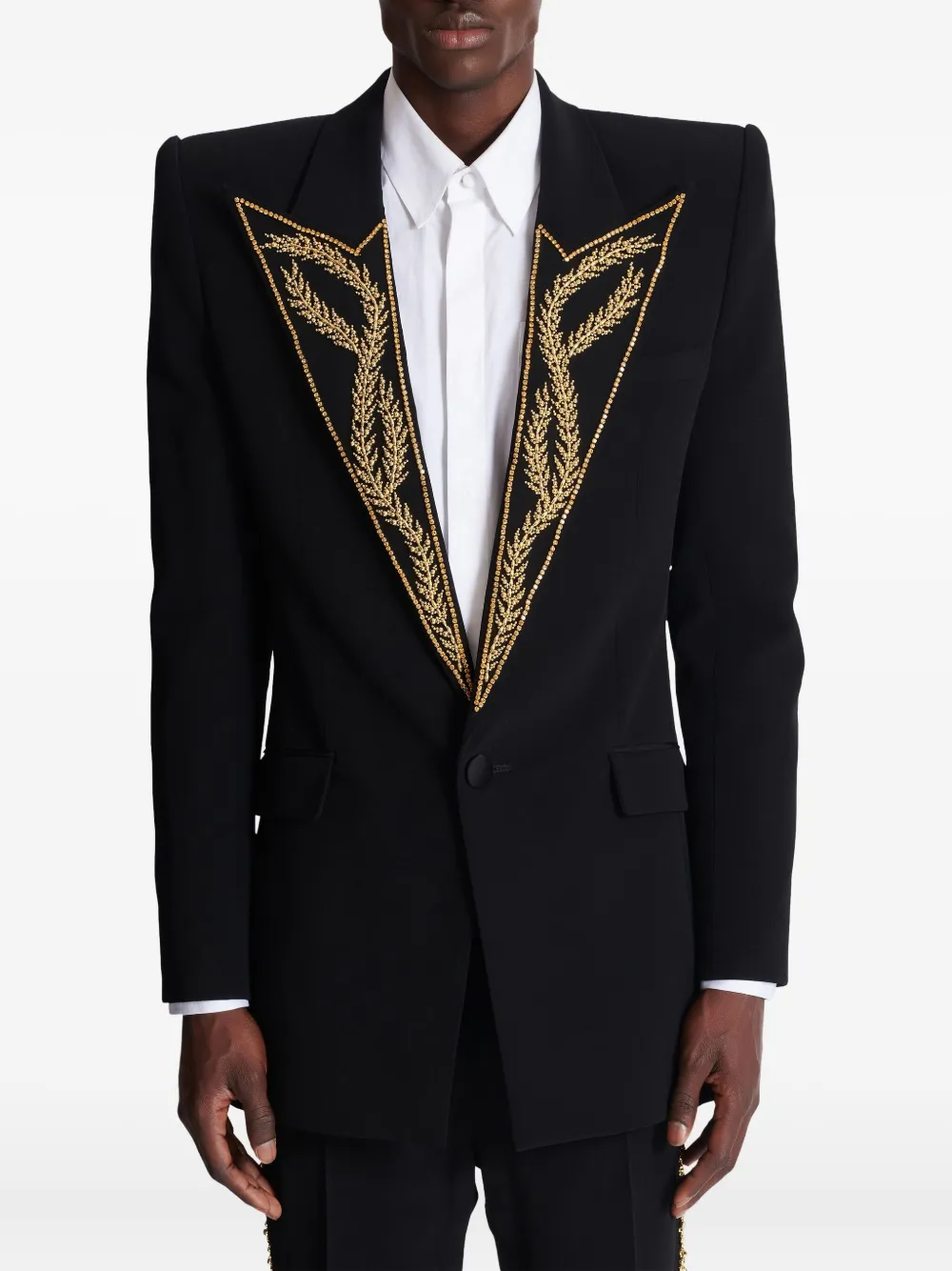 Shop Balmain Embroidered-collar Blazer