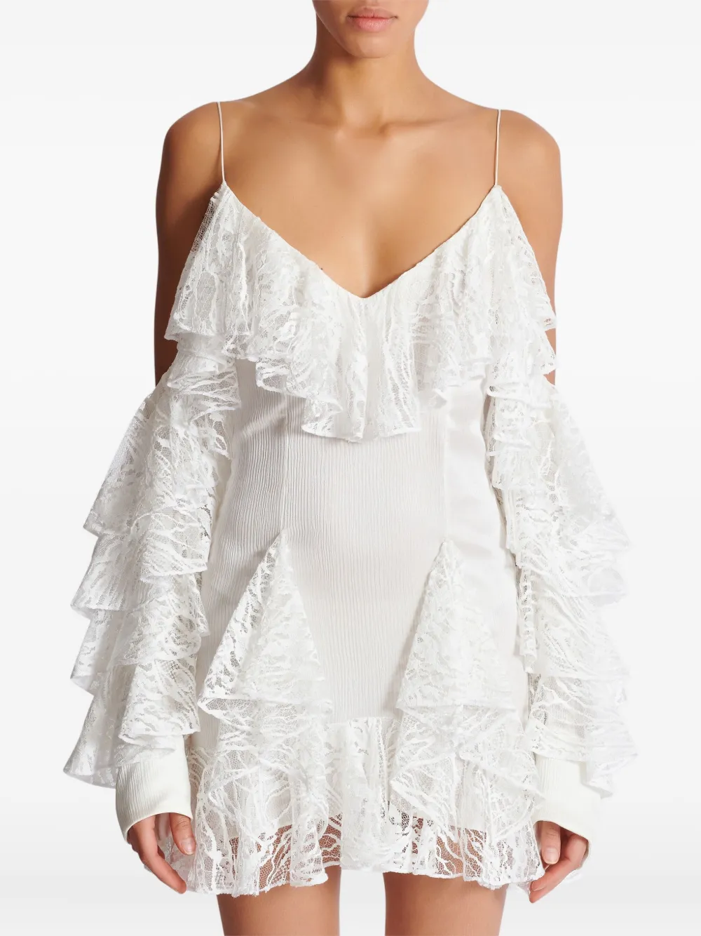 Balmain Mini-jurk met ruches Wit