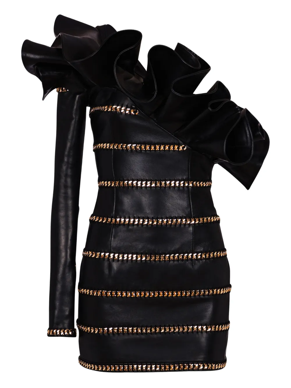 Balmain asymmetric leather mini dress | Black | Image 1