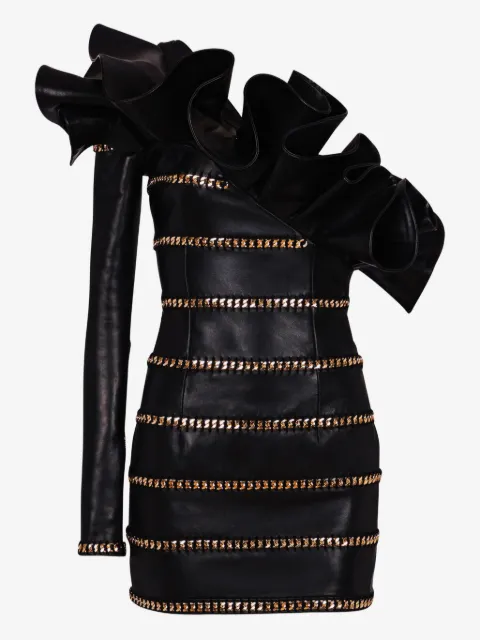 Balmain asymmetric leather mini dress