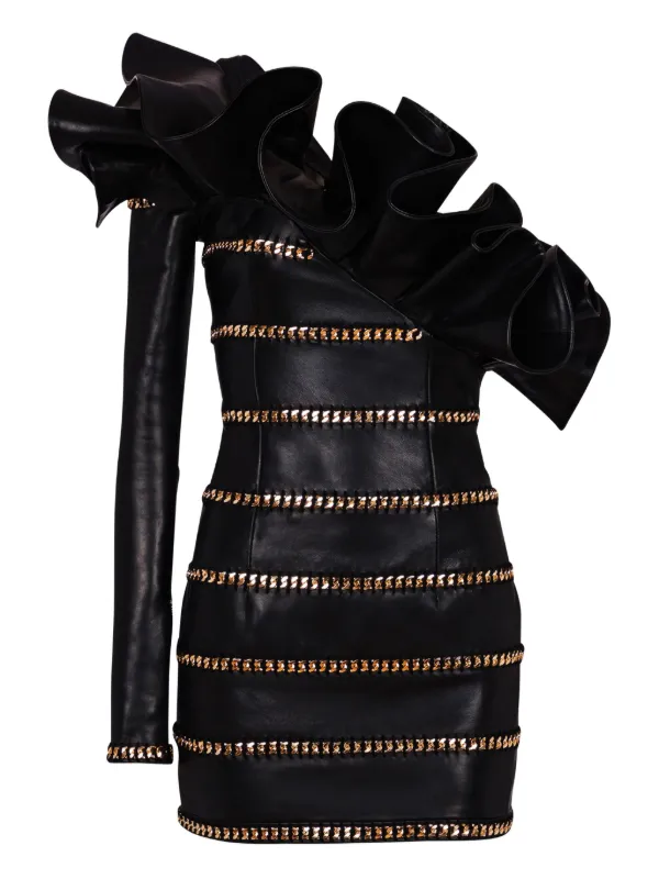 chinese dress ladies Balmain Floral Printed Leather Dress – Runway Catalog main image 0