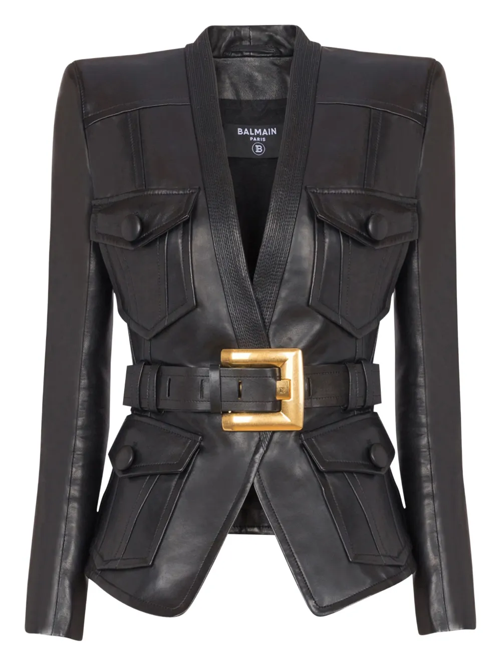 Balmain veste en cuir à taille ceinturée | noir | Image 1