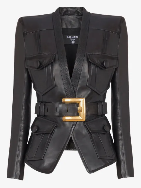 Balmain 1-button belted leather jacket