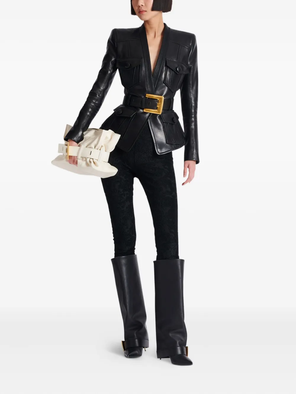 Balmain veste en cuir à taille ceinturée | Vestes en cuir | Image 2