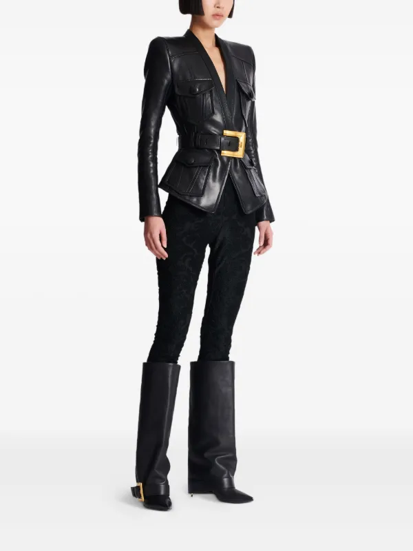 Balmain Belted Leather Jacket | Black | FARFETCH
