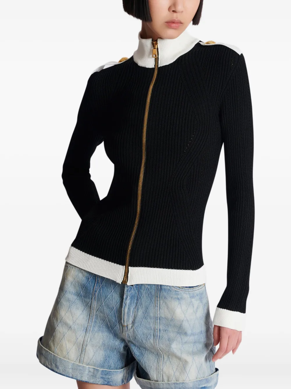 Balmain Ribgebreid vest Zwart