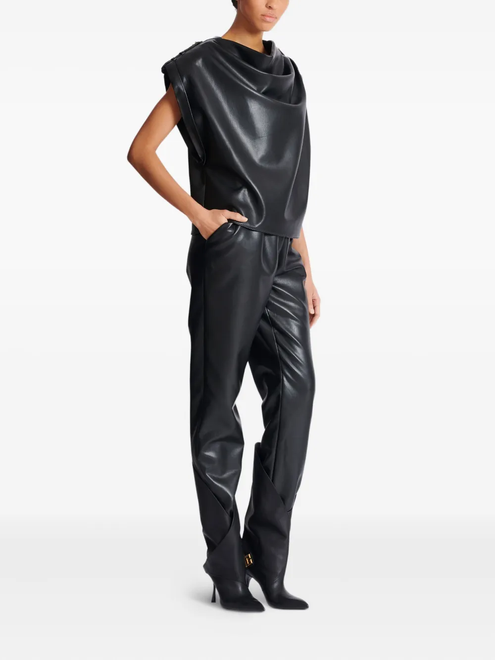 Balmain Top van imitatieleer Zwart